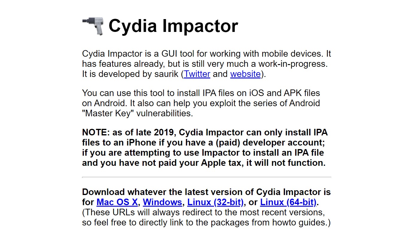 Find detailed information about Cydia Impactor