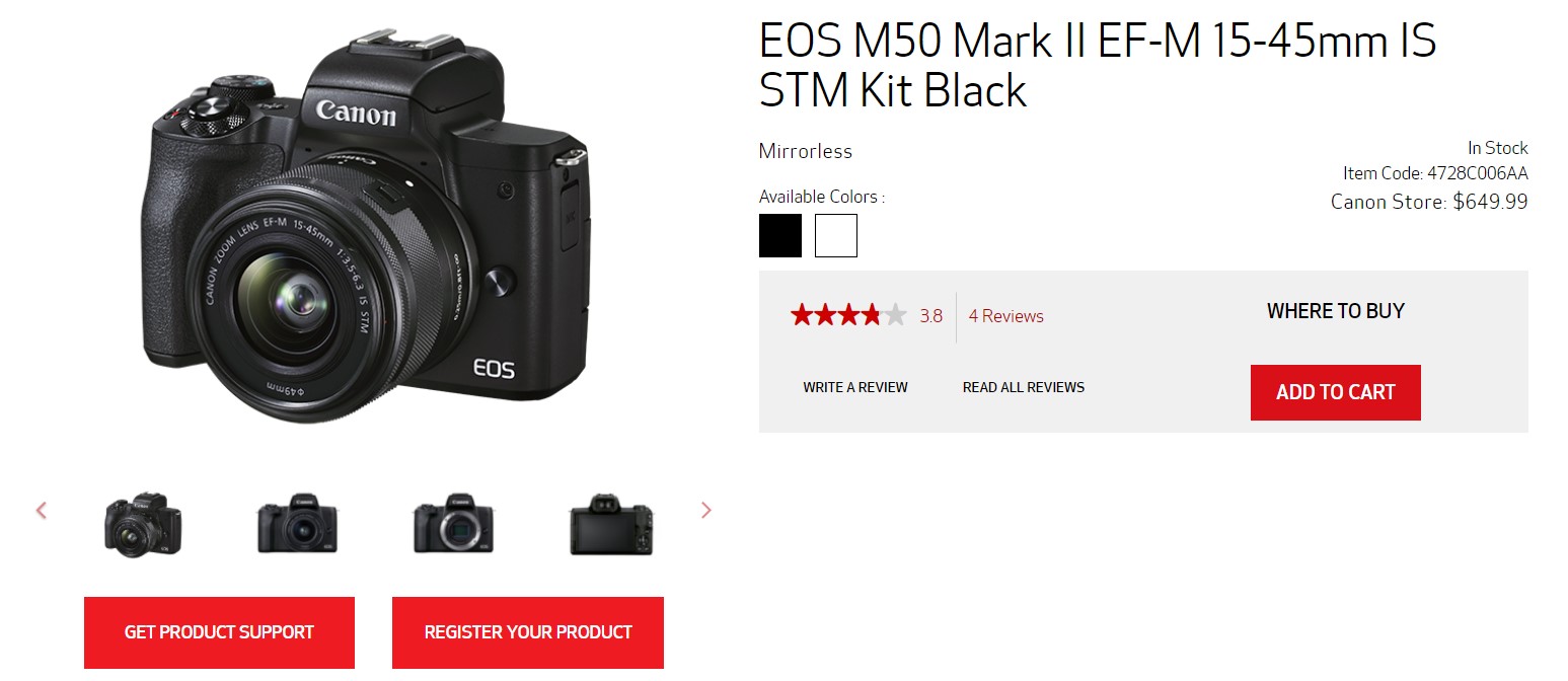 Find detailed information about Canon M50