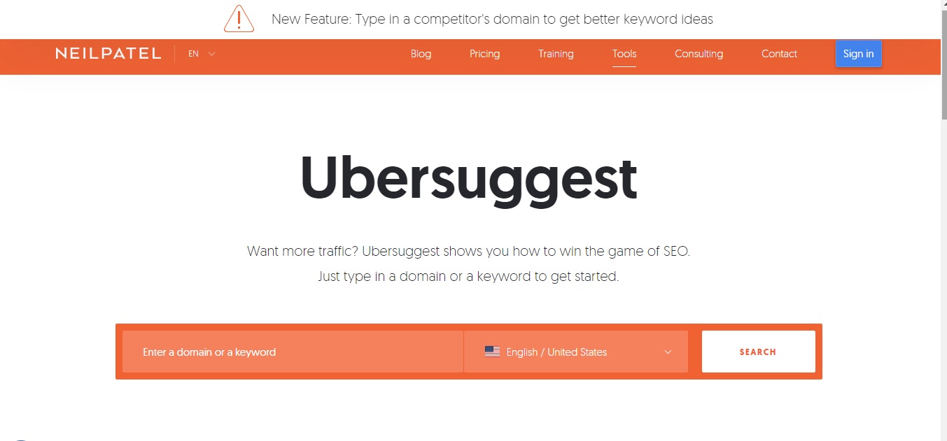 Find detailed information about Ubersuggest
