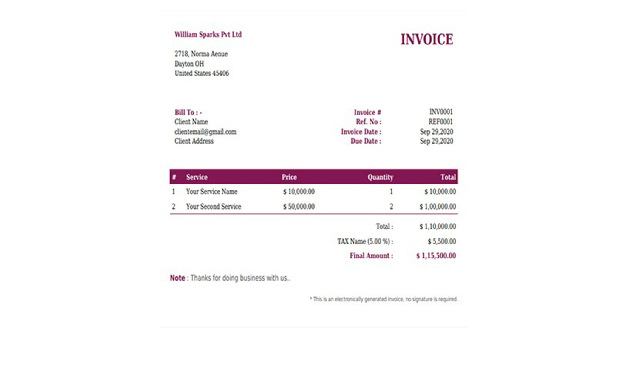 Find detailed information about Orkst Invoice