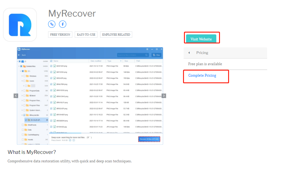 Find pricing, reviews and other details about MyRecover