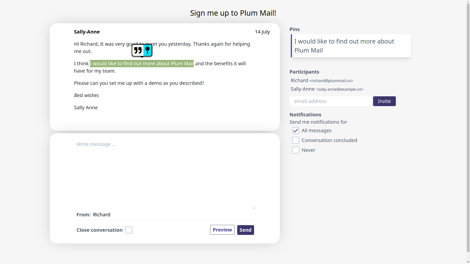 Find detailed information about Plum mail